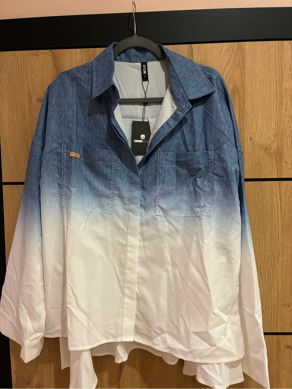 STYLEWE Blue and White Ombre Lightweight Shirt Jacket